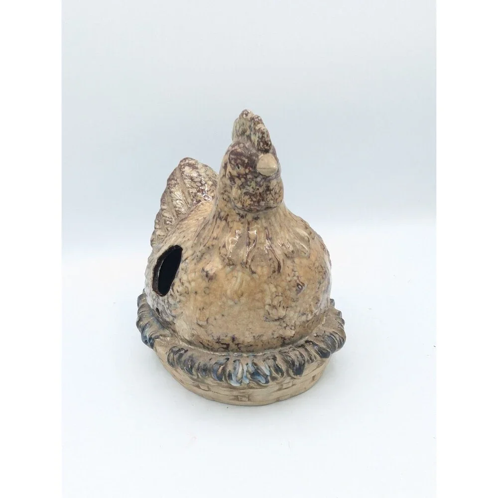 Vintage Stoneware Hen Hen on Nest Birdhouse Ceramic Speckled Glaze Cottagecore